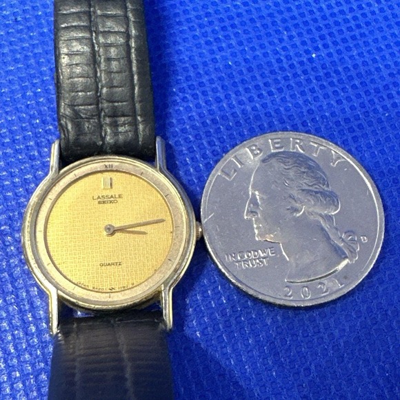 Working Seiko By Lasalle Ultra Thin Luxury‎ watch Black Leather Strap Womens - Picture 1 of 8